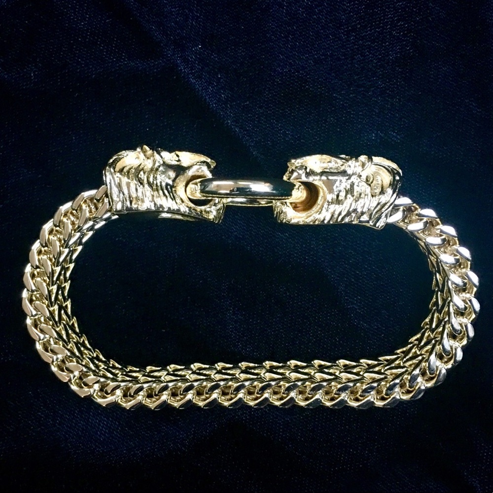 LION DOUBLE FRANCO BRACELET 18K GOLD MADE IN ITALY - Picture 2 of 8